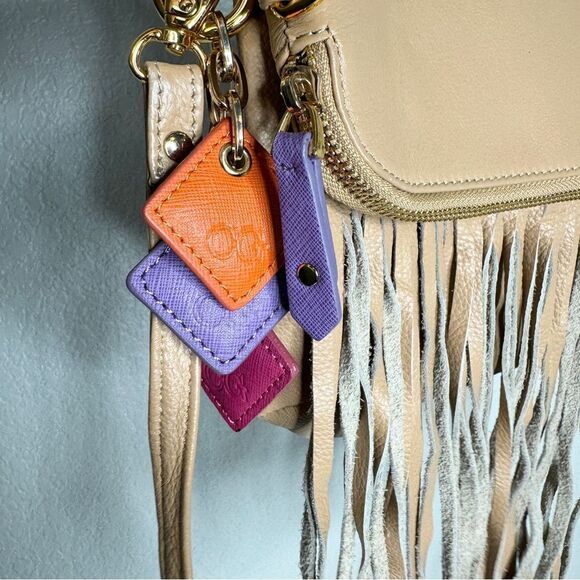 Claudia G camel tan supple genuine leather fringe foldover crossbody bag - Picture 2 of 12